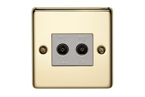 1 Gang 2 Way Direct Connection Coaxial Socket Polished Brass Finish