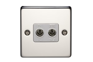 1 Gang 2 Way Direct Connection Coaxial Socket Polished Stainless Steel Finish