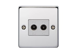 1 Gang 2 Way Isolated Coaxial Socket Highly Polished Chrome Finish