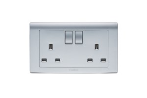 13A 2 Gang Double Pole Switched Socket Silver Finish