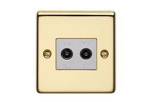 1 Gang 2 Way Isolated Coaxial Socket Polished Brass Finish