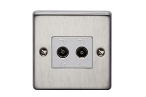 1 Gang 2 Way Isolated Coaxial Socket Stainless Steel Finish