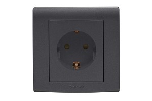 16A 1 Gang Unswitched Schuko Socket Black Finish