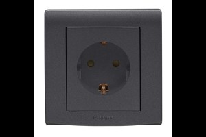 16A 1 Gang Unswitched Schuko Socket Black Finish