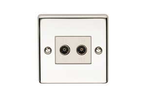 1 Gang 2 Way Direct Connection Coaxial Socket Polished Steel Finish