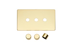 3 Gang Dimmer Plate Frame and Knob Polished Brass