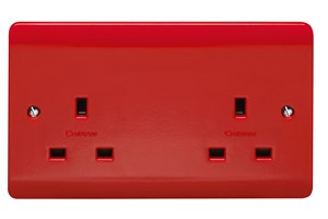 13A 2 Gang Unswitched Socket All Red Clean Earth