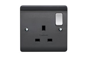 13A 1 Gang Double Pole Switched Socket All Grey With LED & White Rocker