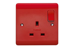 13A 1 Gang Double Pole Switched Socket All Red Clean Earth