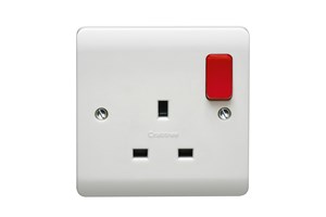 13A 1 Gang Double Pole Switched Socket With Red Rocker Clean Earth