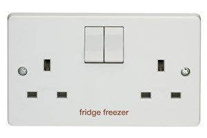 13A 2 Gang Double Pole Switched Socket Printed 'Fridge / Freezer'