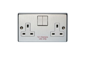13A 2 Gang Single Pole Switched Socket Printed 'For Cleaners Use Only'