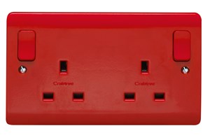 13A 2 Gang Double Pole Outboard Switched Socket All Red Clean Earth