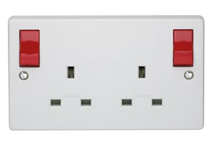 13A 2 Gang Double Pole Switched Socket With Red Outboard Rockers