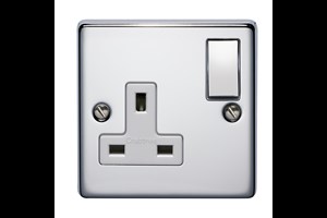 13A 1 Gang Single Pole Switched Socket With Metal Rocker Highly Polished Chrome Finish