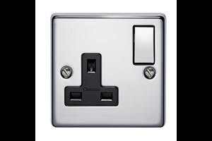 13A 1 Gang Single Pole Switched Socket With Metal Rocker Highly Polished Chrome Finish