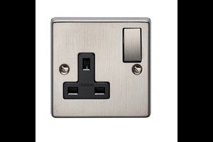 13A 1 Gang Single Pole Switched Socket With Metal Rocker Stainless Steel Finish