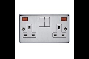 13A 2 Gang Double Pole Switched Socket With Neon Satin Chrome Finish
