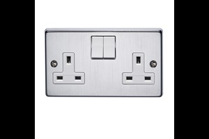 13A 2 Gang Double Pole Switched Socket Satin Chrome Finish