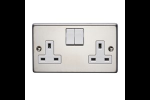 13A 2 Gang Single Pole Switched Socket Stainless Steel Finish