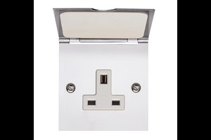 13A 1 Gang Unswitched Socket Hinged Flap Highly Polished Chrome Finish