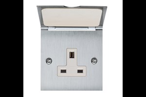 13A 1 Gang Unswitched Socket Hinged Flap Satin Chrome Finish
