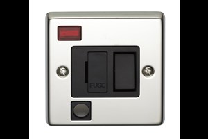 13A Double Pole Switched Fused Connection Unit With Neon Indicator & Flex Outlet Polished Steel Finish