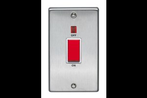 45A 2 Gang Vertical Double Pole Control Switch With Neon Indicator Stainless Steel Finish