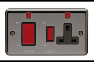 45A Cooker Control Unit With 13A Double Pole Switched Socket Outlet With Neon Indicator Black Nickel Finish