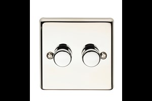 5-100W 2 Gang 2 Way LED Dimmer Plate Switch Polished Steel Finish