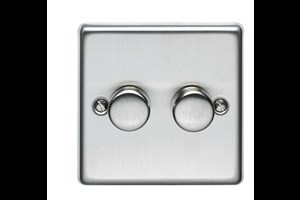 5-100W 2 Gang 2 Way LED Dimmer Plate Switch Stainless Steel Finish