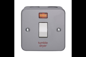 20A 1 Gang Double Pole Metalclad Switch With Neon Printed 'Tumble Dryer'