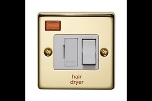13A Double Pole Switched Fused Connection Unit With Neon Front Plate Printed 'Hair Dryer' Polished Brass Finish
