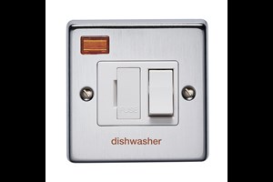 13A Double Pole Switched Fused Connection Unit With Neon Front Plate Printed 'Dish Washer' Satin Chrome Finish
