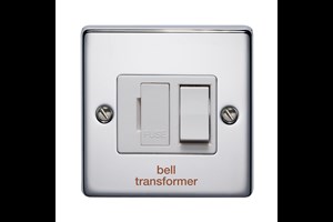 13A Double Pole Switched Fused Connection Unit With Neon Front Plate Printed 'Bell Transformer' Highly Polished Chrome Finish