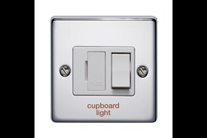 13A Double Pole Switched Fused Connection Unit With Neon Front Plate Printed 'Cupboard Light' Highly Polished Chrome Finish