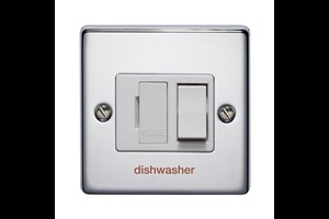 13A Double Pole Switched Fused Connection Unit With Neon Front Plate Printed 'Dish Washer' Highly Polished Chrome Finish
