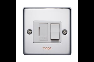 13A Double Pole Switched Fused Connection Unit With Neon Front Plate Printed 'Fridge' Highly Polished Chrome Finish