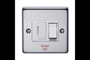 13A Double Pole Switched Fused Connection Unit Front Plate and Rocker Printed 'Towel Rail' Satin Chrome Finish