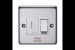 13A Double Pole Switched Fused Connection Unit Front Plate Printed 'Fridge Freezer' Satin Chrome Finish