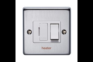 13A Double Pole Switched Fused Connection Unit Front Plate Printed 'Heater' Satin Chrome Finish