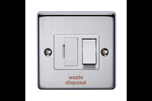 13A Double Pole Switched Fused Connection Unit Front Plate Printed 'Waste Disposal' Satin Chrome Finish