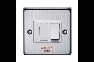 13A Double Pole Switched Fused Connection Unit Front Plate Printed 'Washing Machine' Satin Chrome Finish