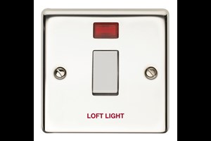 20A 1 Gang Double Pole Control Switch With Neon Printed 'Loft Light' Polished Steel Finish