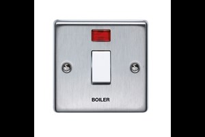 20A 1 Gang Double Pole Control Switch With Neon Printed 'Boiler' in Black Stainless Steel Finish