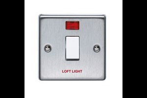 20A 1 Gang Double Pole Control Switch With Neon Printed 'Loft Light' Stainless Steel Finish