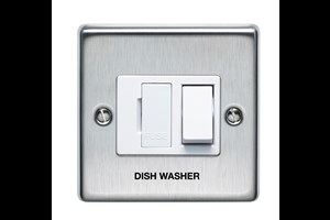 13A Double Pole Switched Fused Connection Unit Printed 'Dish Washer' in Black Stainless Steel Finish