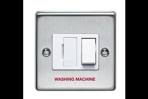 13A Double Pole Switched Fused Connection Unit Printed 'Washing Machine' Stainless Steel Finish