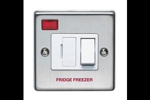 13A Double Pole Switched Fused Connection Unit With Neon Printed 'Fridge Freezer' Stainless Steel Finish