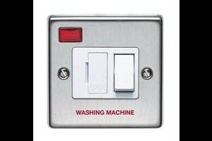 13A Double Pole Switched Fused Connection Unit With Neon Printed 'Washing Machine' Stainless Steel Finish